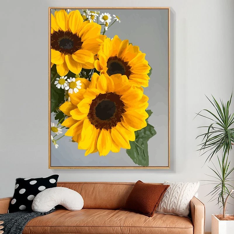向日葵太阳花风景数字油画diy油彩画手工涂色绘画高级装饰DIY填色