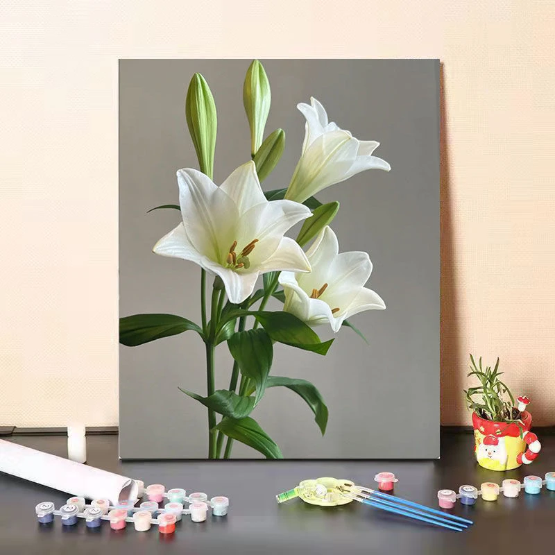 百合花卉油画diy填充数字填色画玫瑰风铃花郁金香手工礼物油彩画