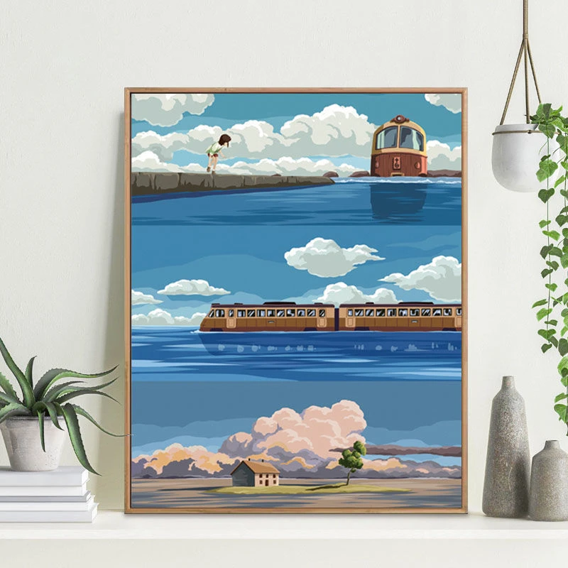 宫崎骏动漫龙猫卡通数字油画diy填色手绘填涂手工礼物装饰填充画