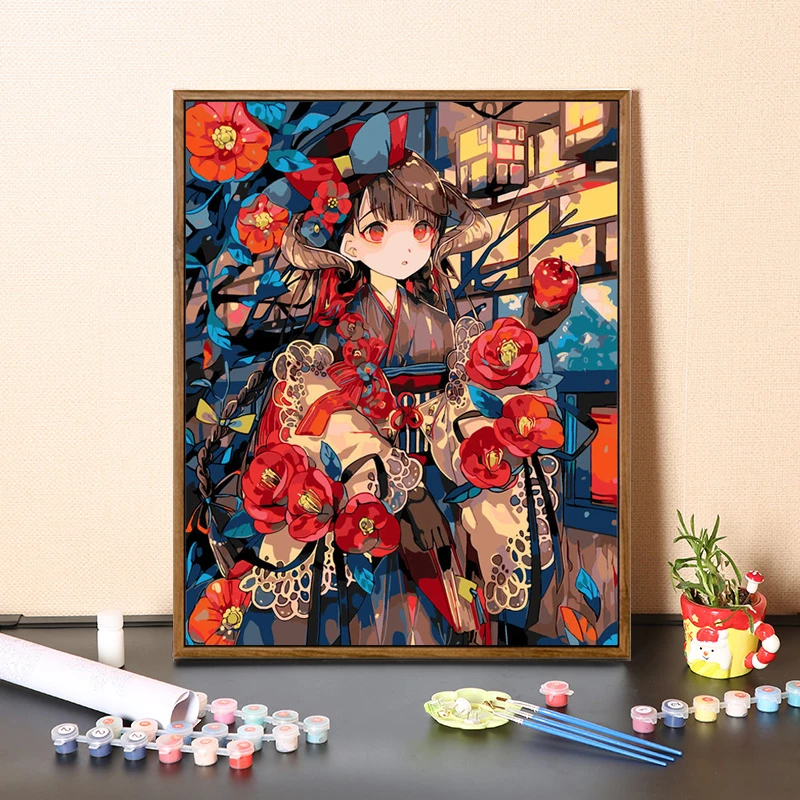 花宴少女diy数字油画手工填色涂画手绘涂色填充创意礼物装饰画画