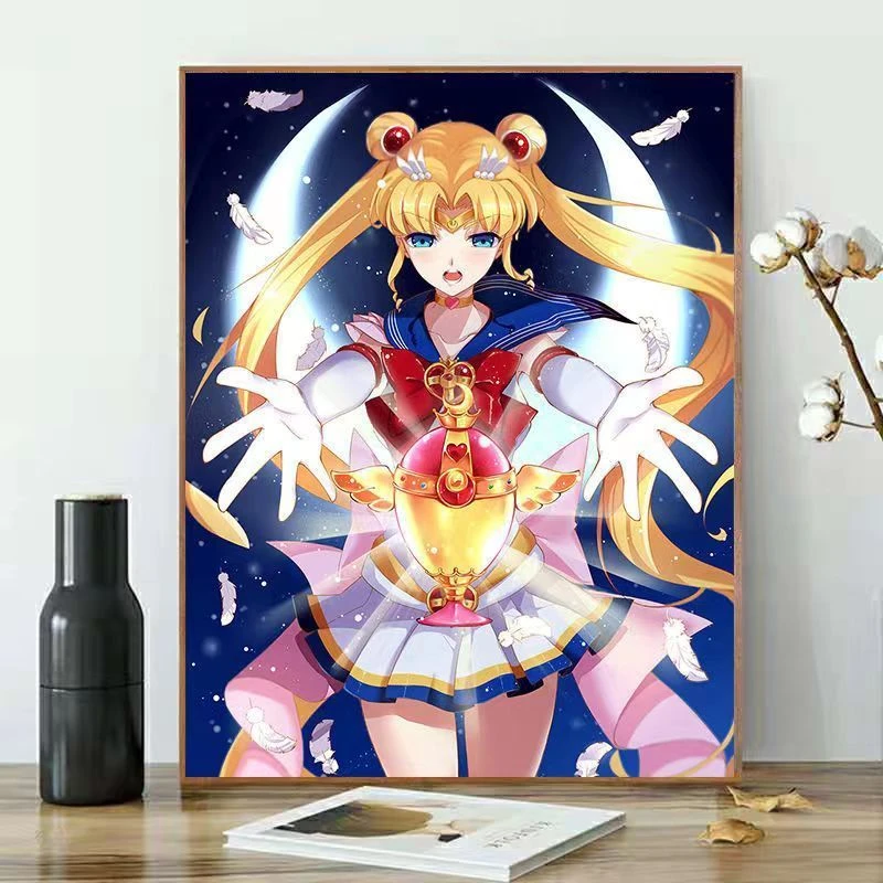 美少女战士油画diy填色手工数字填充卡通动漫涂色油彩装饰挂画画