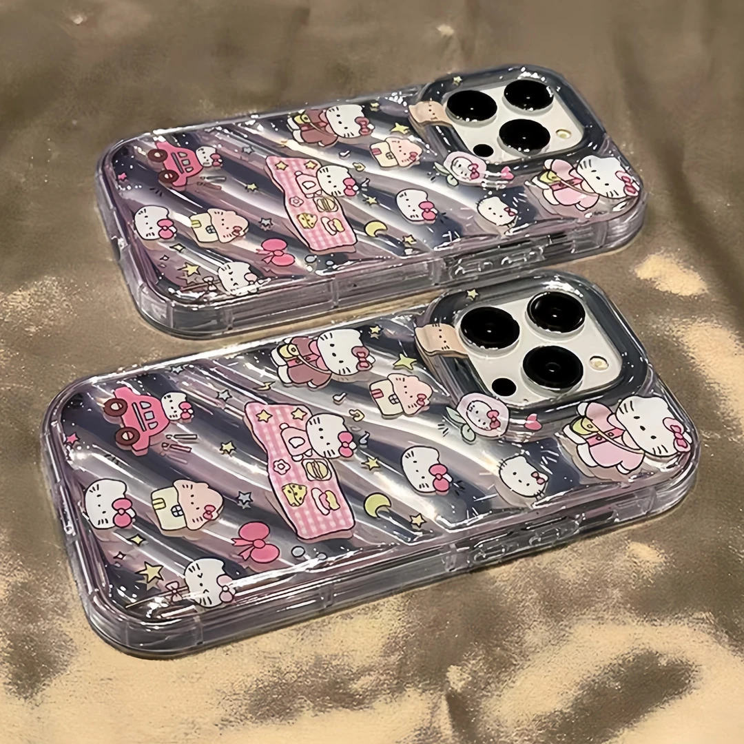 卡通镭射KT猫咪适用于苹果13手机壳/华为/荣耀/OPPO/VIVO全包透明