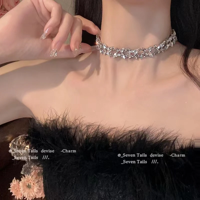 铜合金项链 灿若星河~轻奢小众闪钻项链女设高级感气质百搭锁骨链