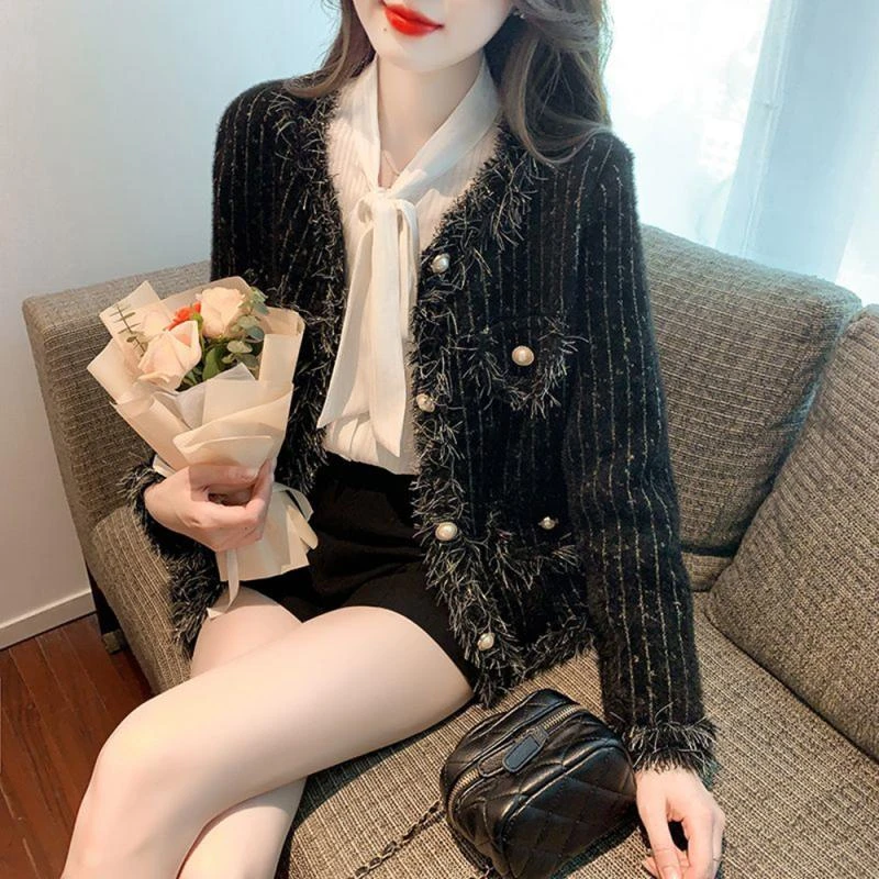 2025秋季新款女装流苏边上衣小香风气质名媛百搭长袖开衫短款外套