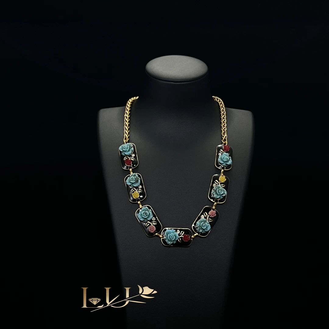 铜合金珐琅项链 夏花  珐琅手绘雕刻项链设计复古彩色气质轻奢