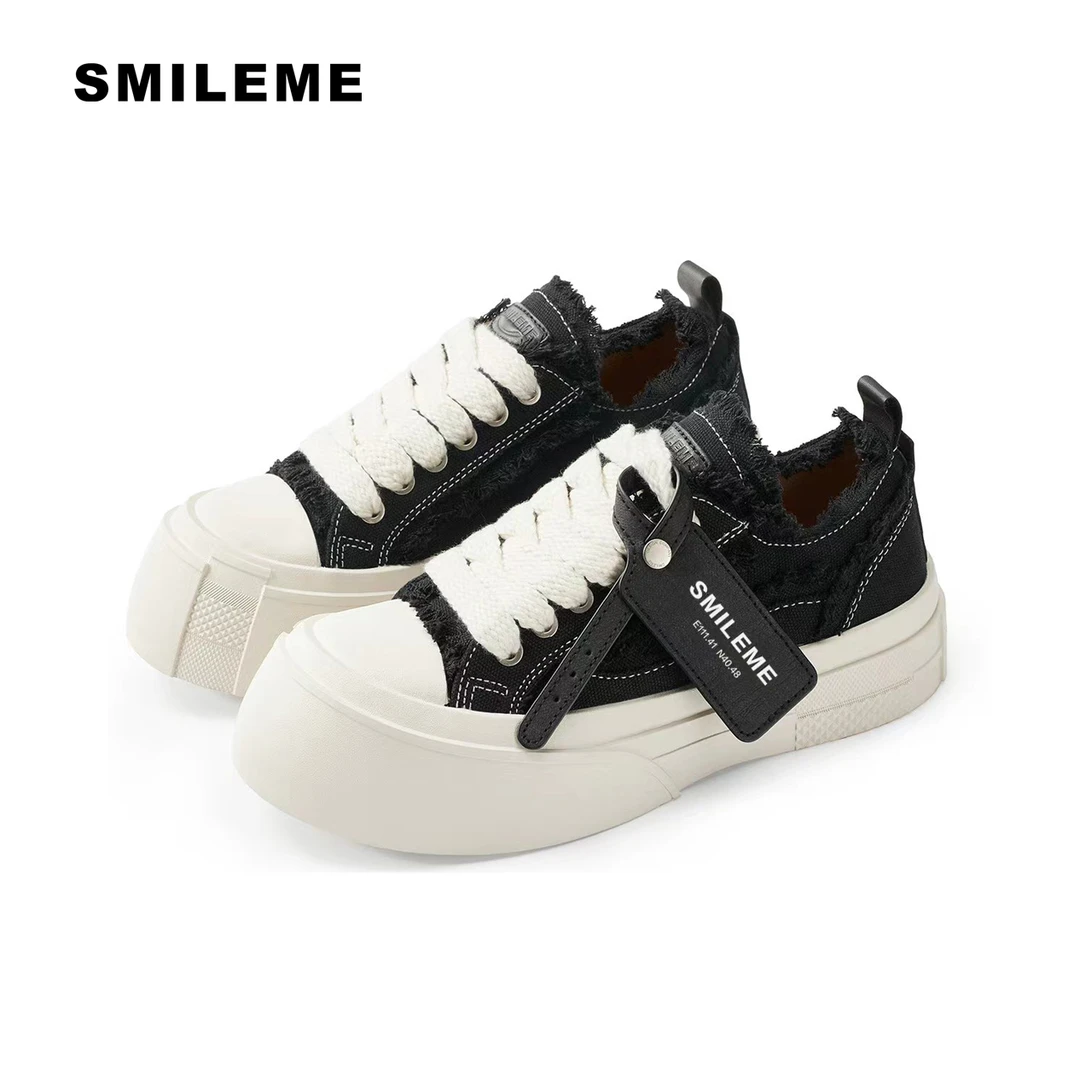 SMILEME FUTURE STAR 经典黑色流苏ins解构大头低帮厚底鞋