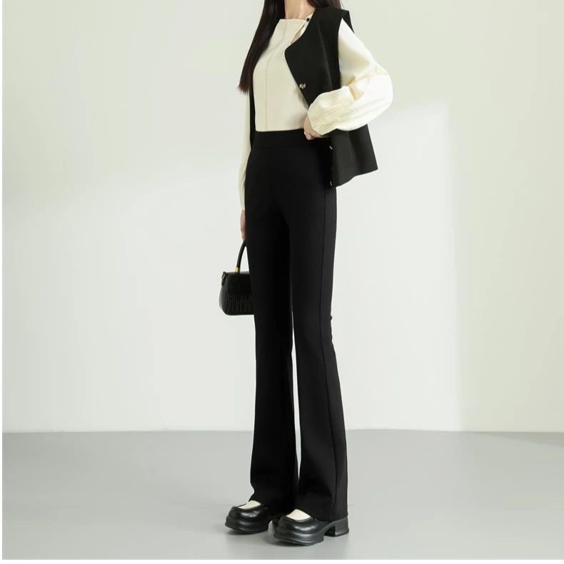 【G. yantong/郭彦彤】高腰显瘦休闲微喇叭高弹力裤子加绒2201