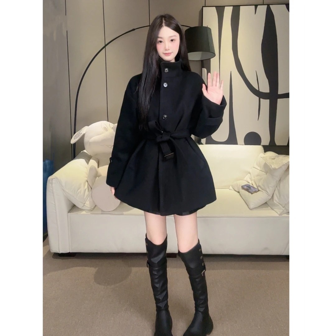 2024新款秋冬赫本风高端大牌时尚呢子大衣中长款毛呢外套女10045