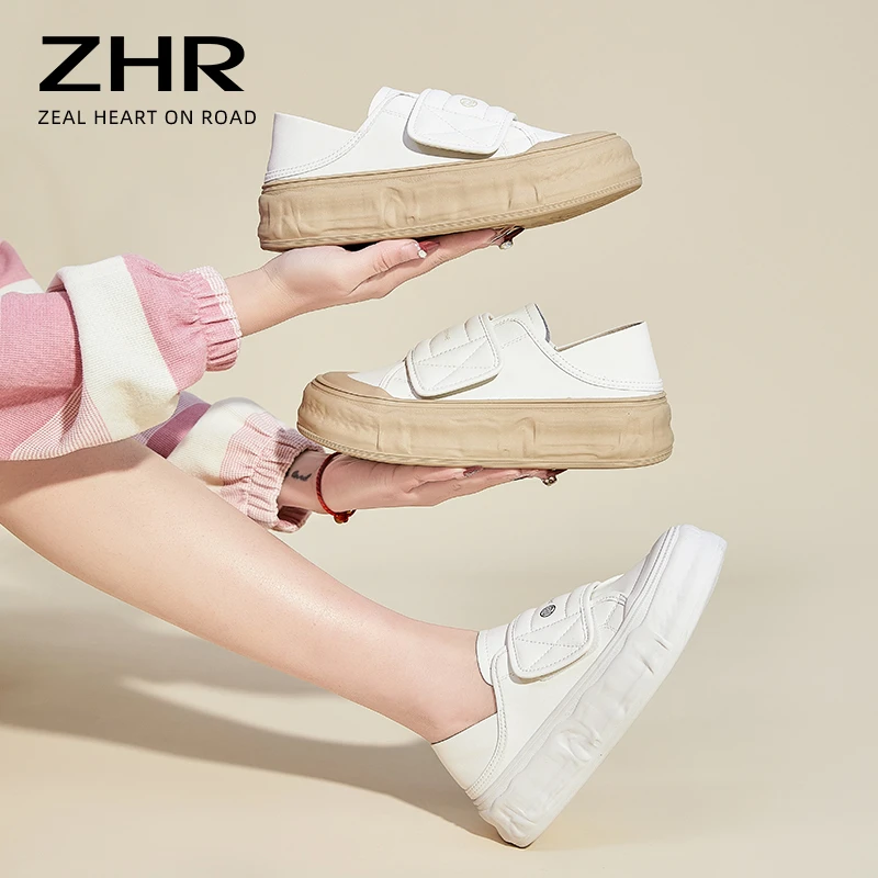 ZHR/则则真皮百搭休闲鞋女2024新款秋季时尚两穿懒人小众休闲板鞋
