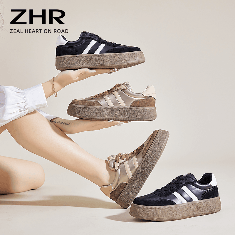 ZHR1022-6 厚底德训鞋女2023秋冬新款系带运动休闲鞋百搭小众板鞋
