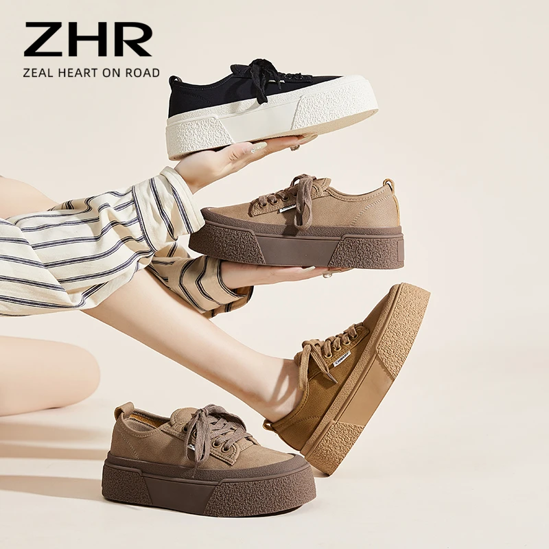 ZHR/则则真皮厚底休闲鞋2023秋季新款复古小众板鞋百搭低帮女鞋