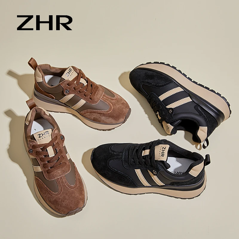 ZHR复古阿甘鞋女2024冬新款厚底拼色休闲百搭加绒保暖运动老爹鞋