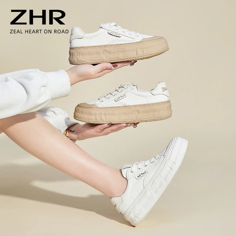 ZHRCX22E厚底真皮小白鞋女2023春夏新款薄款网面透气运动休闲板鞋