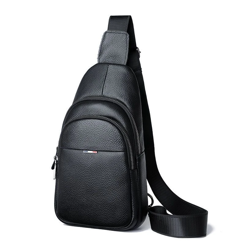 男士新款头层牛皮胸包单肩包韩版潮流时尚背包休闲斜挎包小挂包