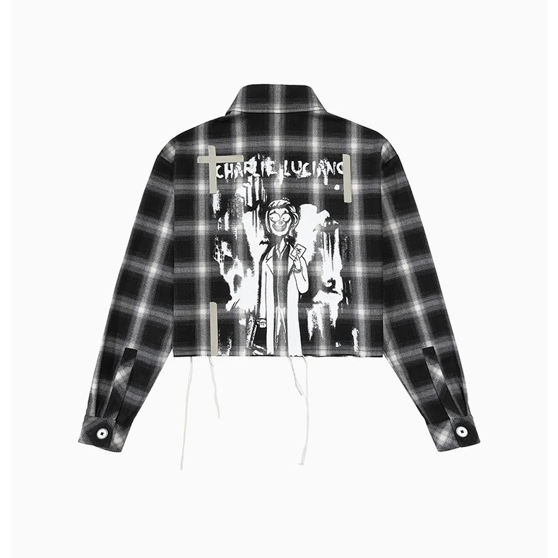 Charlie Luciano小丑印花短款格纹衬衫宽松百搭春秋新款cl外套潮