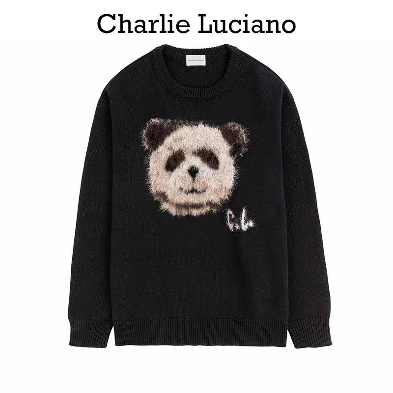 Charlie Luciano潮流毛衣男秋冬新款打底刺绣套头圆领毛衫*