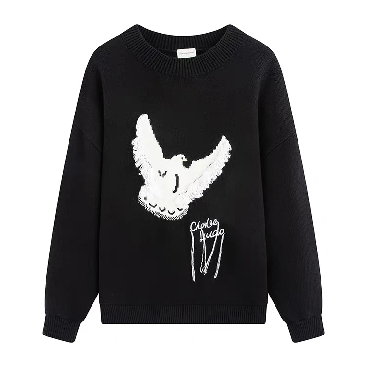 Charlie Luciano白鸽提花毛衣2025春季新款圆领套头针织衫*