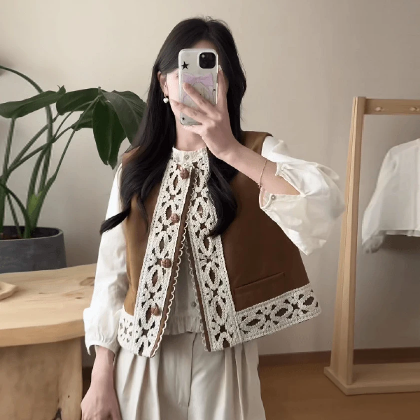 入秋一整套女高级感新中式国风刺绣开衫坎肩马甲衬衫阔腿裤三件套