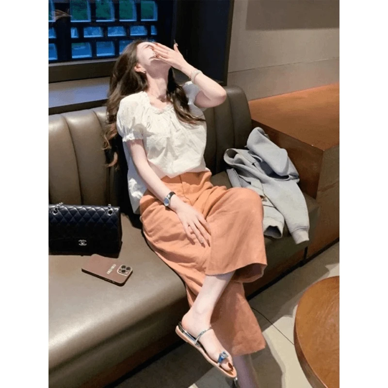 夏装搭配一整套大码胖mm茶系小个子气质减龄短袖衬衫休闲九分裤女