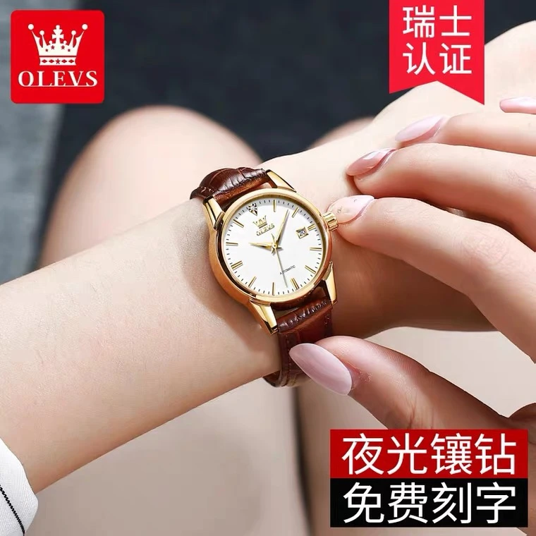 瑞士认证新款手表女士全自动机械表皮带时尚防水正品牌名气质女表