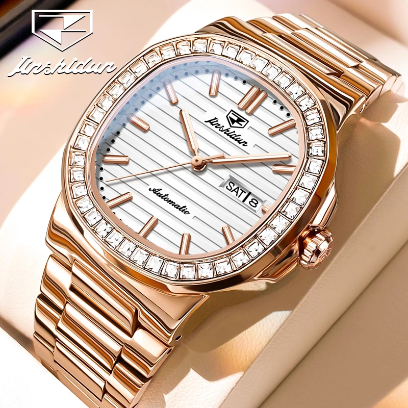 瑞士认证玫瑰金色手表男士正品全自动机械表防水夜光时尚潮流名表