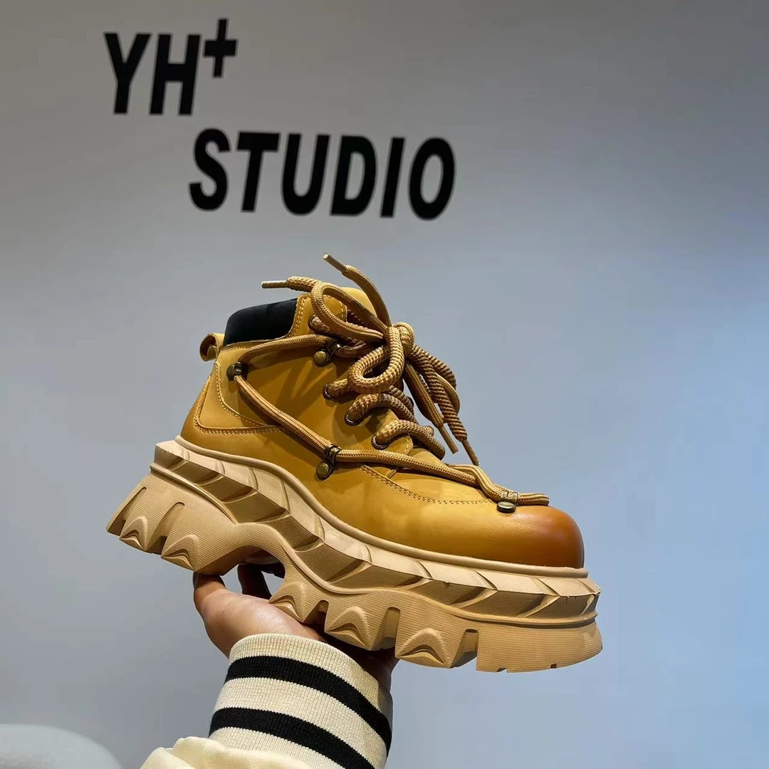 8171头层马丁靴系带增高7cmEVA发泡底靴子男复古高帮时尚圆头秋冬