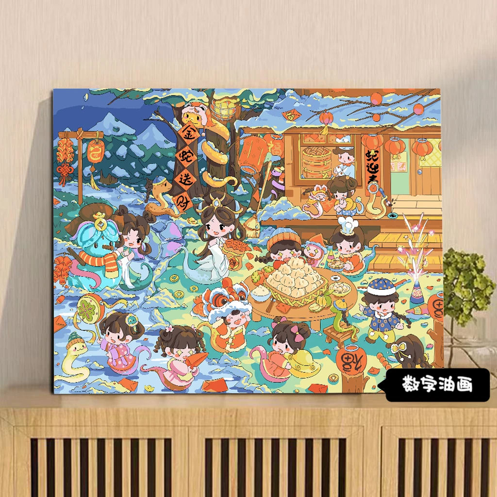 【十一月上新】青蛇白蛇数字油画diy手绘填色插画可爱系丙烯装饰画