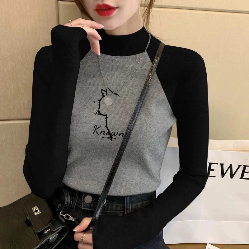 德绒保暖半高领打底衫女秋冬新款内搭修身显瘦洋气长袖t恤上衣女