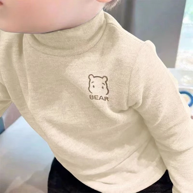 儿童加绒保暖上衣秋冬24新款女童男童高领小童宝宝T恤长袖打底ins