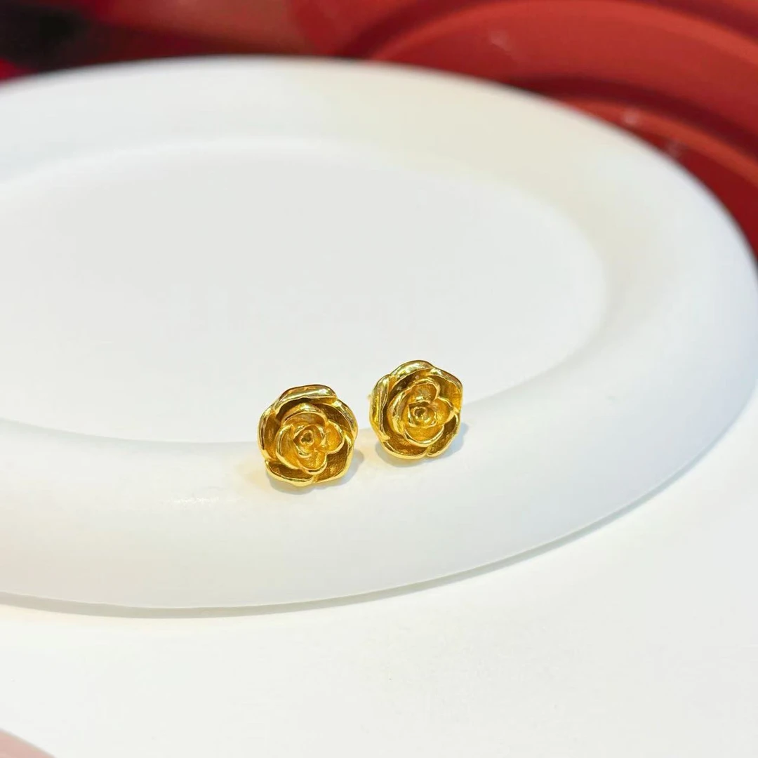 925银耳饰 S925银玫瑰花耳针HNZ8839