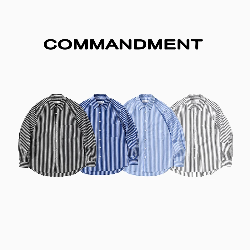 COMMANDMENT 春秋季宽松原创长袖条纹翻领衬衫男高级感休闲衬衣