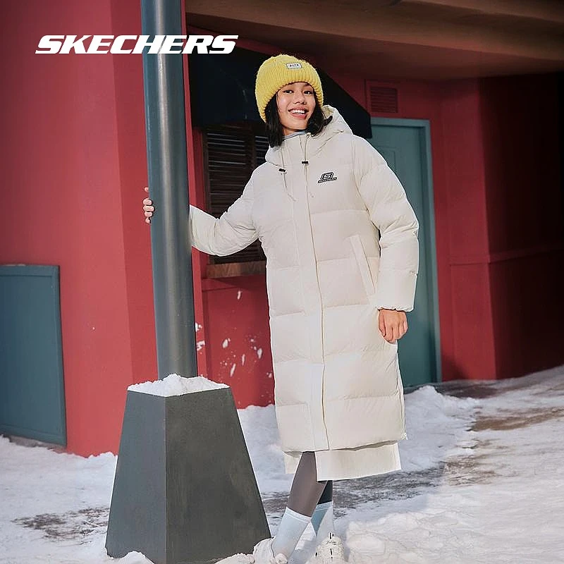 Skechers斯凯奇女士羽绒外套时尚潮流风梭织长款羽绒外套L423W131