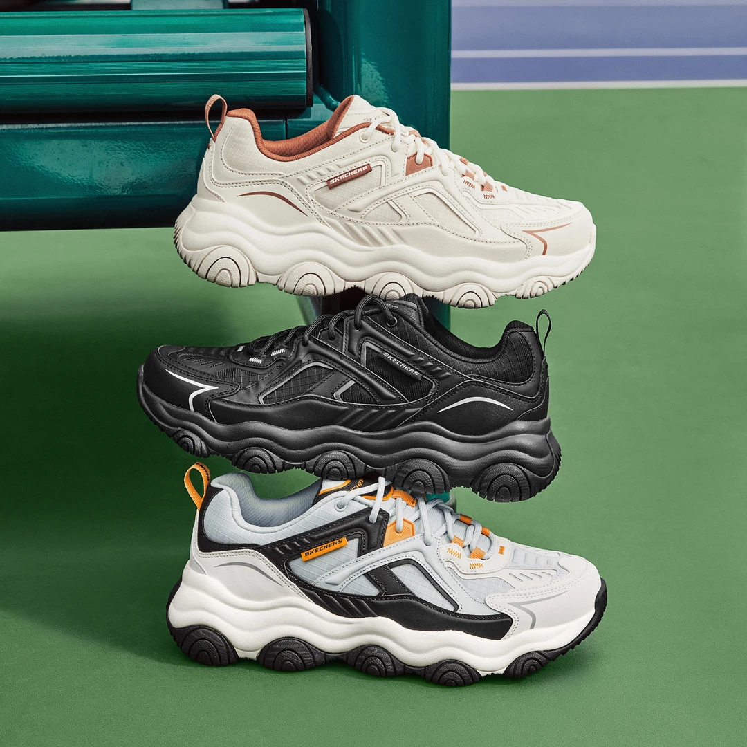 SKECHERS斯凯奇男舒适透气新款厚底运动鞋休闲老爹鞋熊猫鞋894264