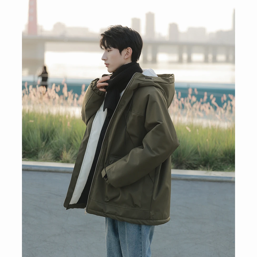 日系cityboy棉服男冬季加厚保暖军绿色棉衣潮牌大码连帽宽松外套