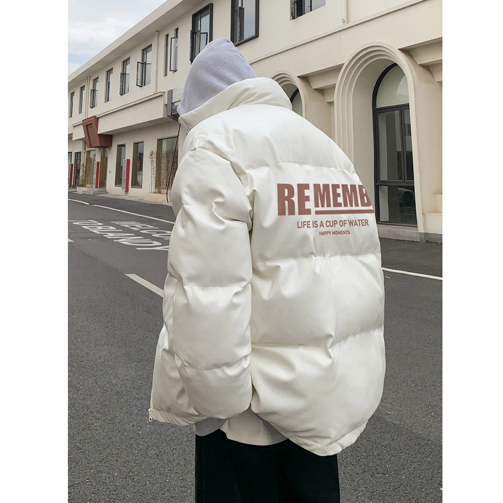 白色pu皮棉服男冬季加厚保暖cleanfit面包服潮牌百搭立领宽松外套