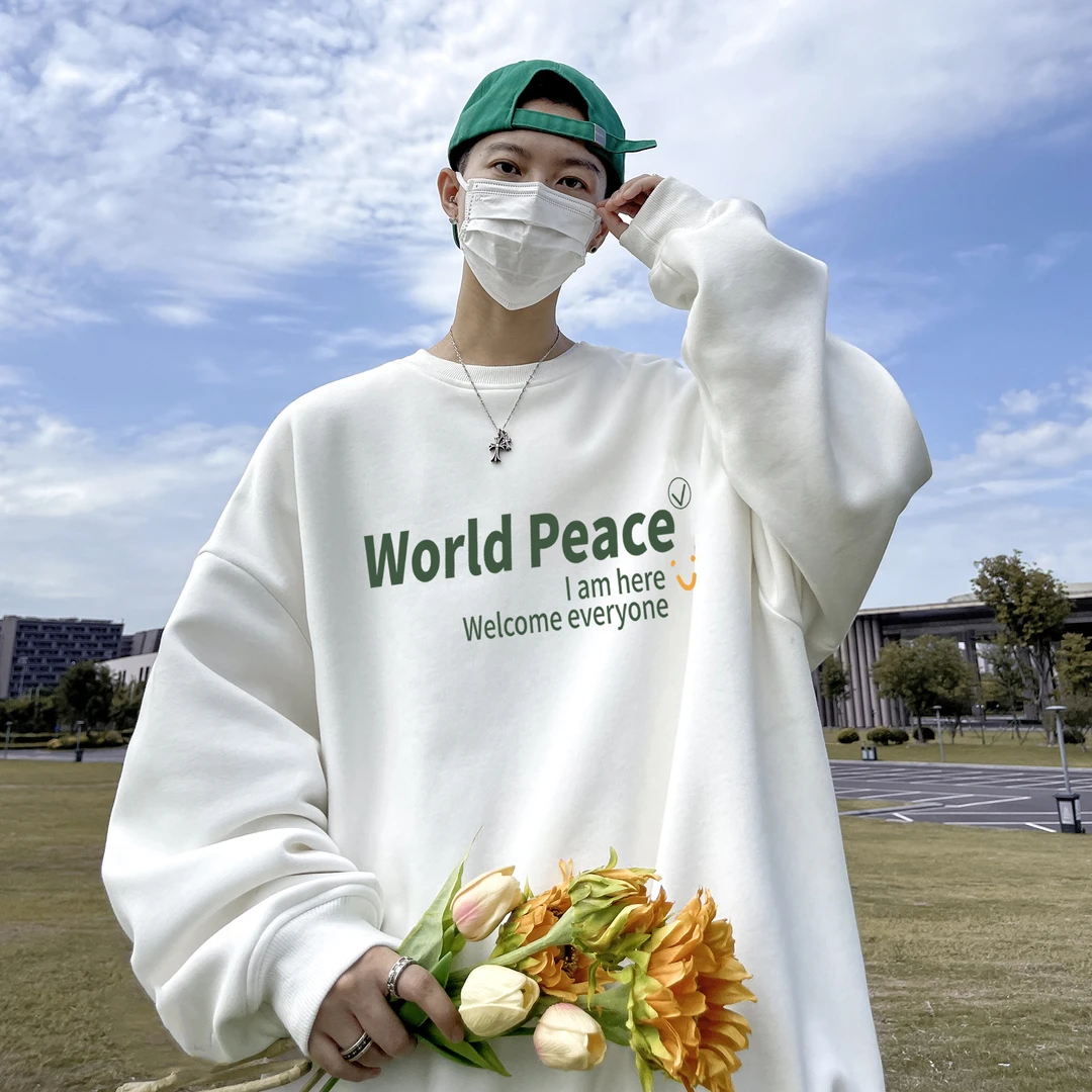 字母印花卫衣男款春秋季ins港风白色长袖T恤潮流百搭运动休闲上衣