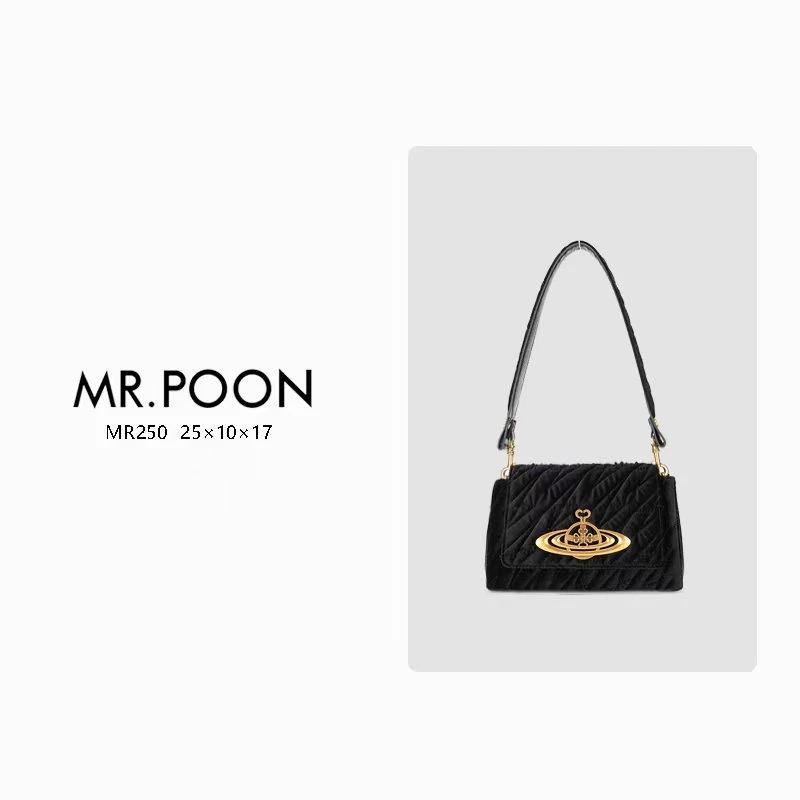 Mr.Poon款冬季绒面斜跨包时尚土星联名款腋下包MR250黑色（配礼盒）