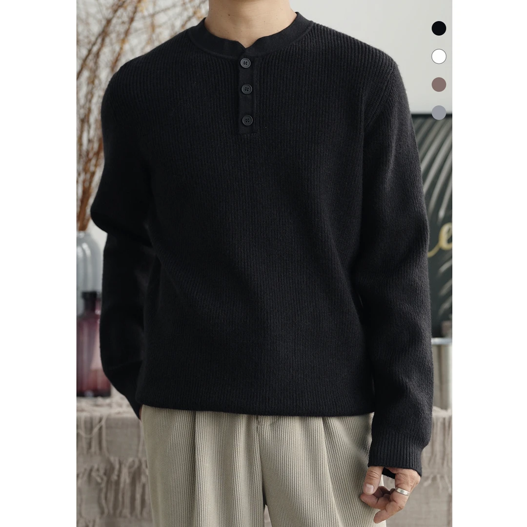 秋冬款百搭时尚保暖高端宽松休闲纯色圆领套头男士长袖毛衣ZQ3716
