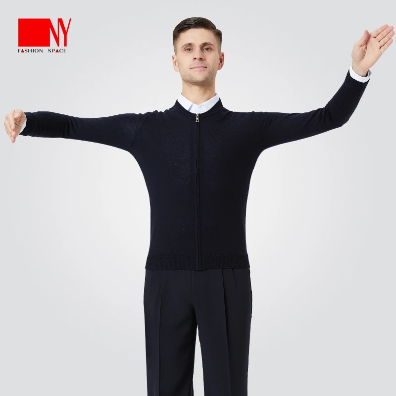 NY23108S纳艺男士长袖羊毛衫开衫款摩登舞上衣时尚秋冬拉链针织衫