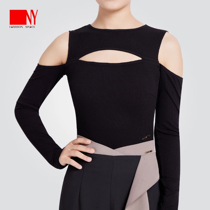 NY24214S纳艺圆领长袖镂空上衣摩登舞华尔兹练功服上装探戈舞蹈服