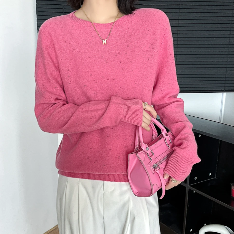 秋冬新款小金豆低圆领羊毛衫显瘦长袖网红针织时尚百搭女士宽松