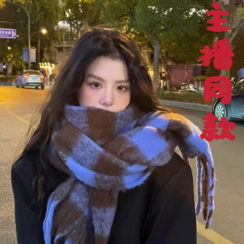 美拉德虞书欣高级感格子围巾女秋冬季复古百搭加厚保暖披肩围脖潮