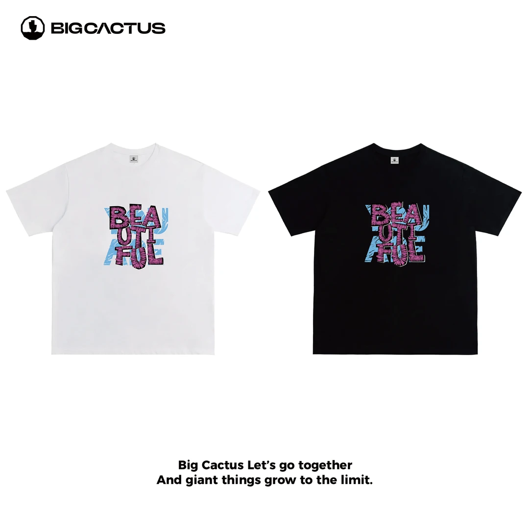 BC（美丽）重磅纯棉小圆领ins宽松T恤半袖新款高级感短袖情侣款夏季