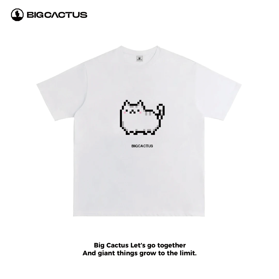 BC（像素猫）重磅纯棉小圆领宽松T恤潮牌新款高级感短袖情侣夏季