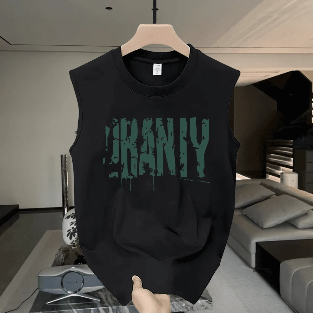 2024年新款重磅纯棉印花圆领背心无袖宽松休闲短袖t恤男女情侣