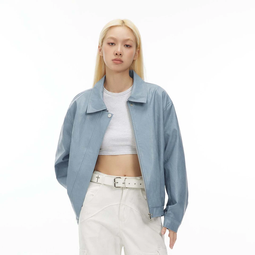 美式翻领机车风休闲宽松夹克外套 男女同款 ZE8819