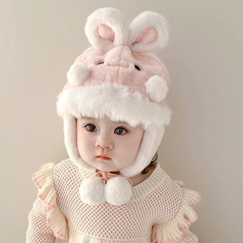 宝宝帽子秋冬款毛绒帽可爱超萌男女宝宝护耳帽婴儿加厚保暖套头帽