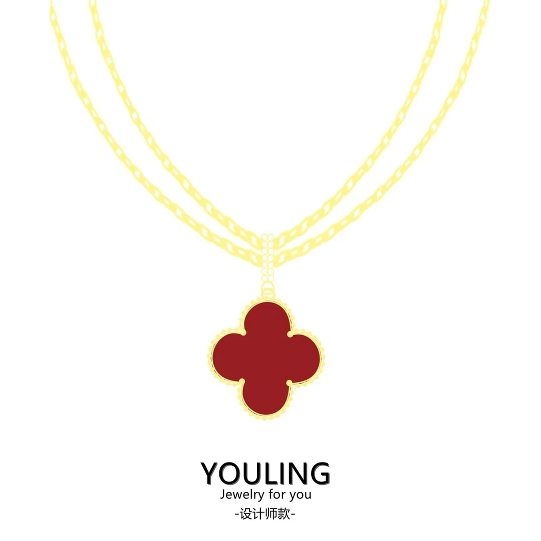 YOULING/柚琳 红色大花四叶项链