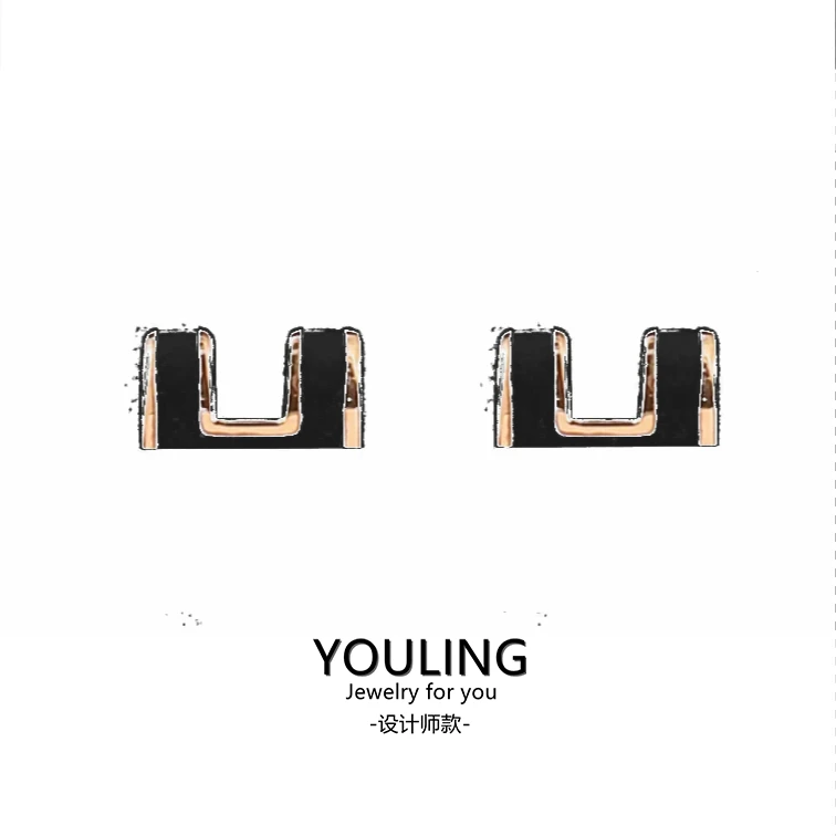 YOULING/柚琳 黑色H耳钉 L133黑