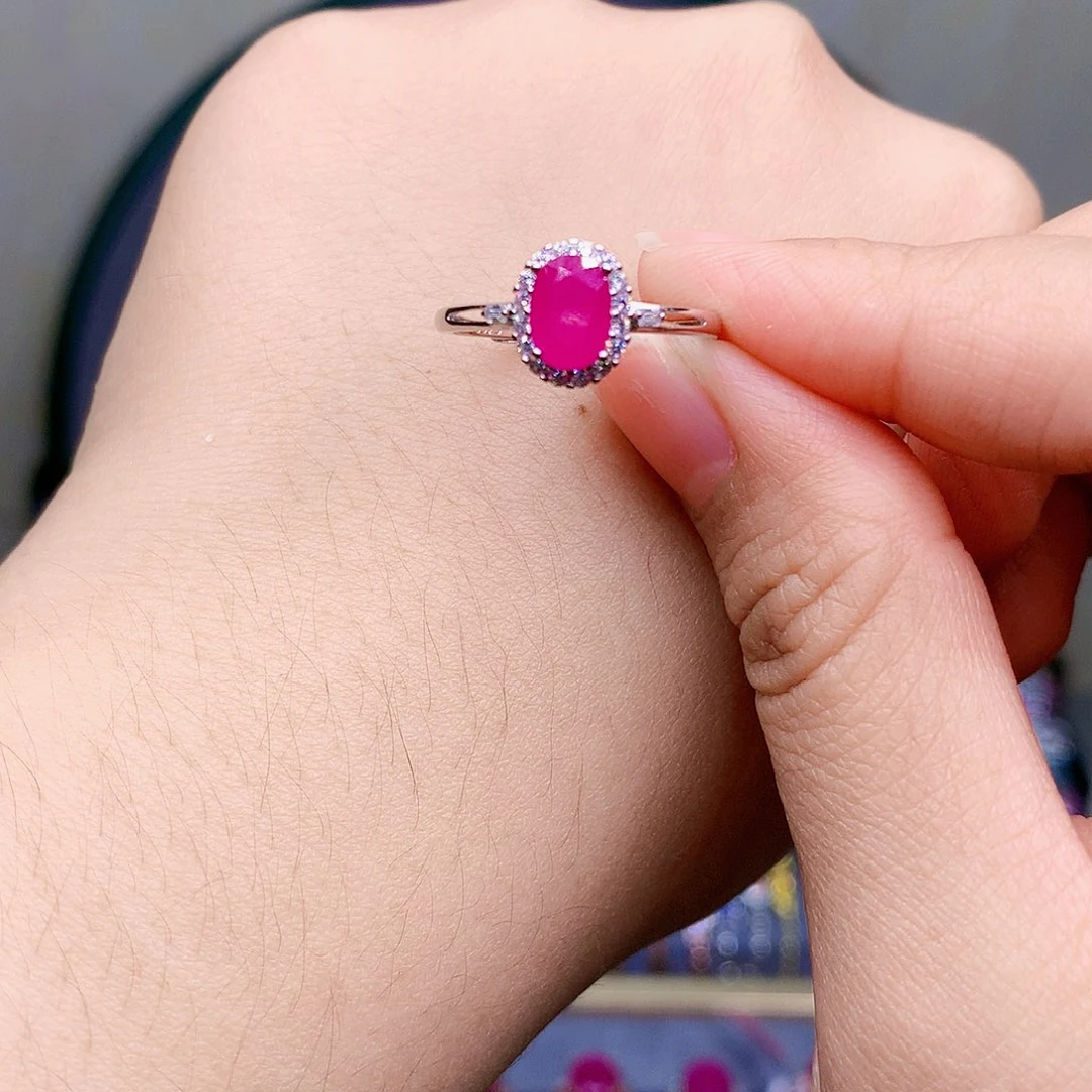 红宝石戒指银S925镶嵌